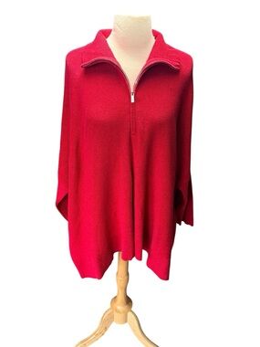 Tommy Bahama 1/4 Zip Metallic Red Poncho Sweater, L